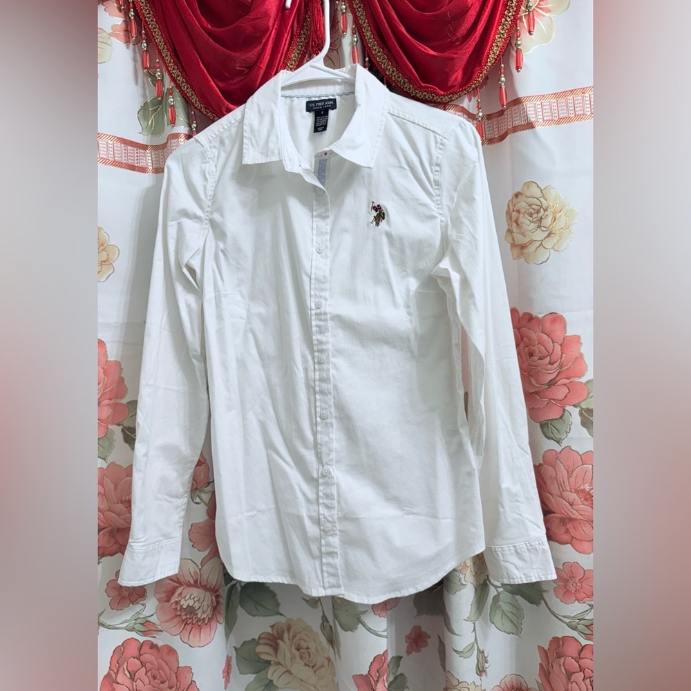 US Polo Assn White Long Sleeve Button-Up Shirt